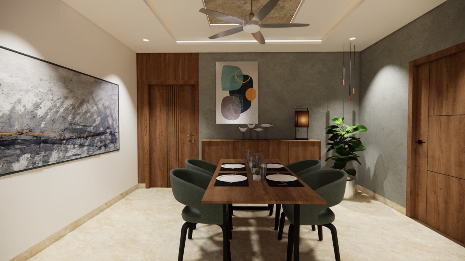 Nagoor House dining room with textured accent wall